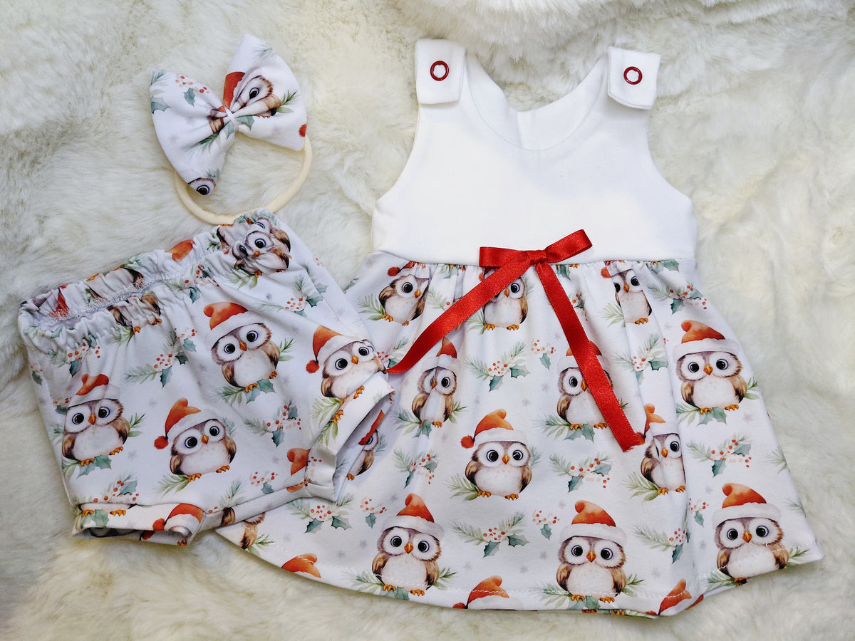 16-17inch Owl pinafore style dress set