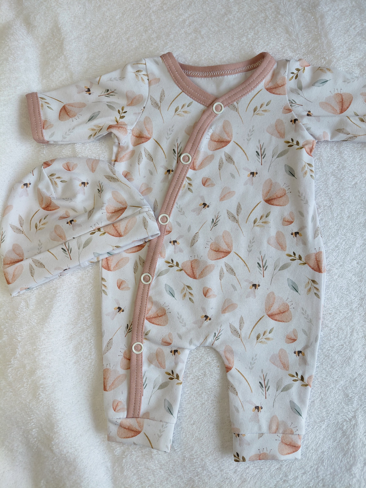 16-17inch Faded poppies sleepsuit & hat
