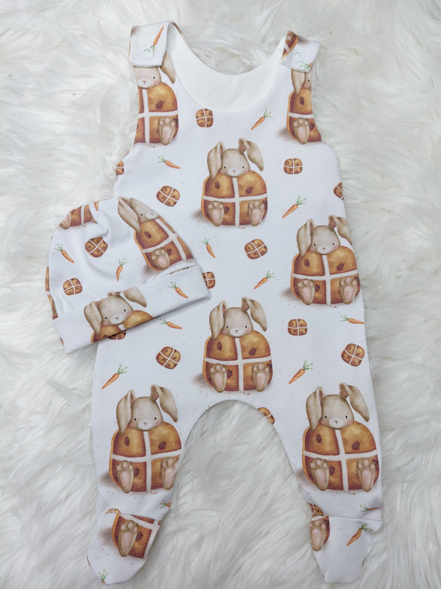 18-19inch Preemie Hot cross bunnies footed Romper