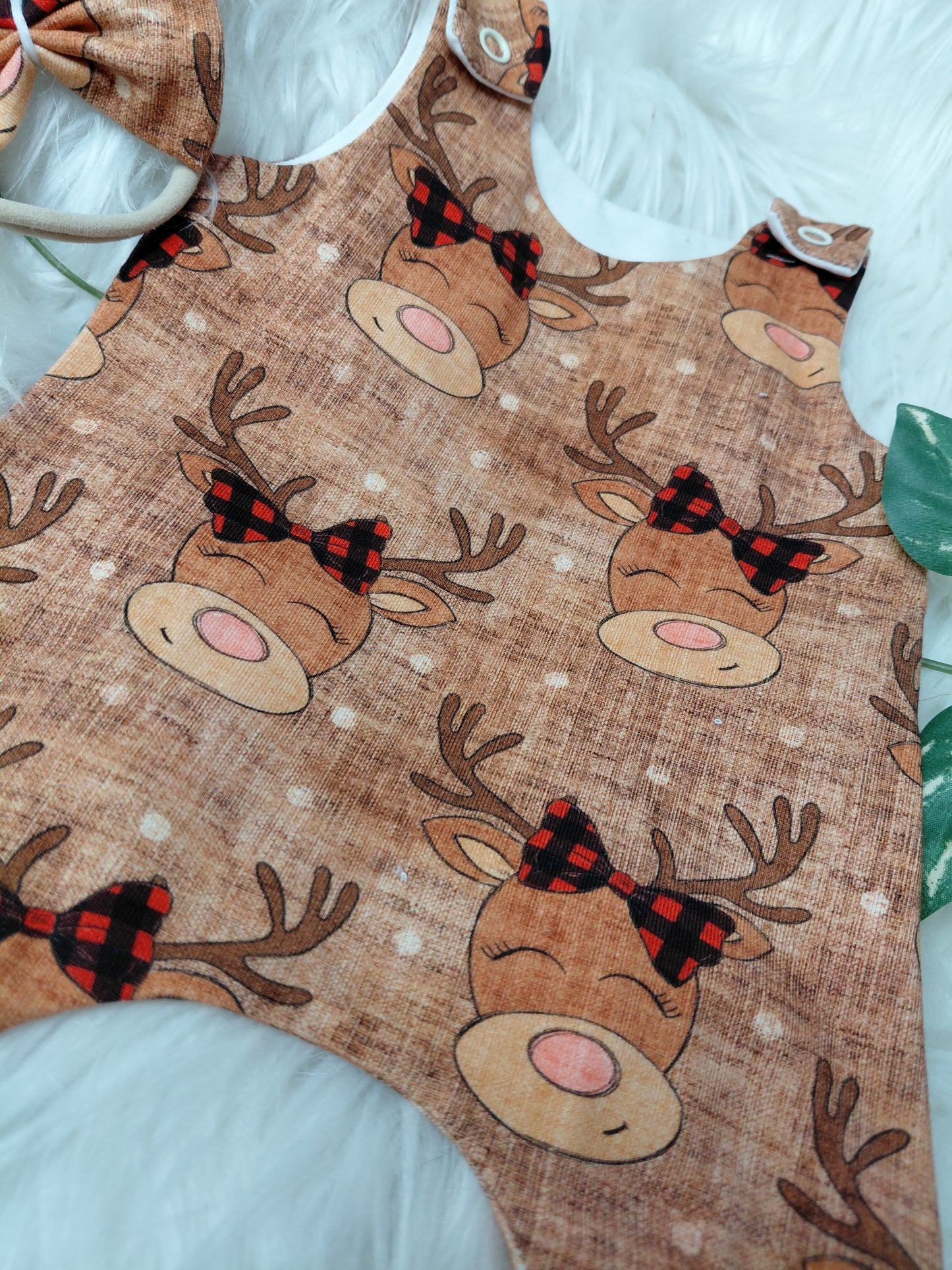 14-15inch girl reindeer Hareem Romper & hairbow
