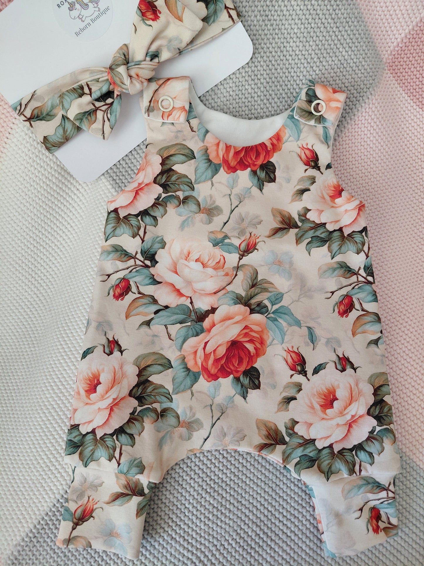 14-15inch Vintage Roses Hareem Romper and hairband