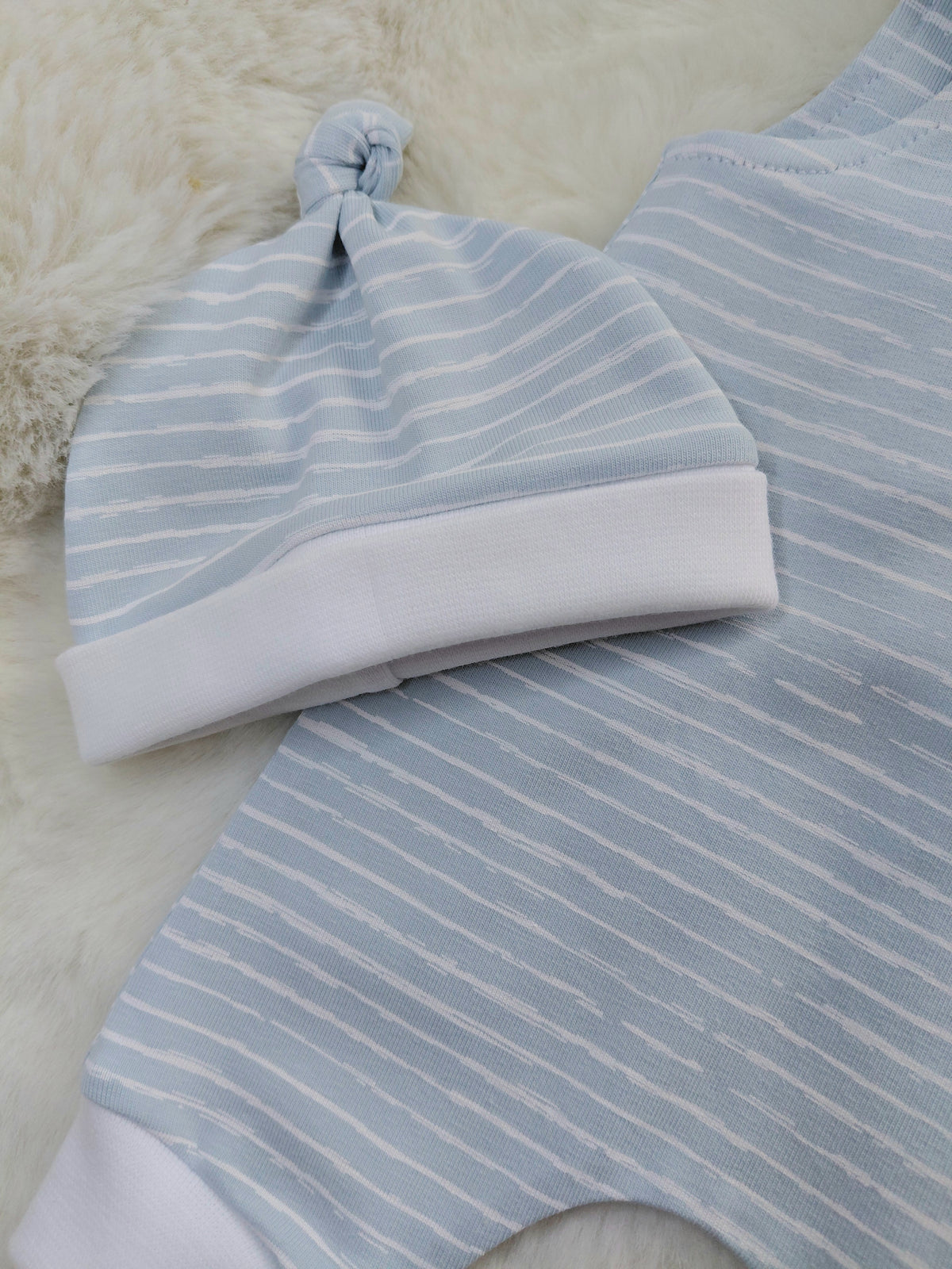 16-17 inch Baby Blue stripe Dungarees & Beanie