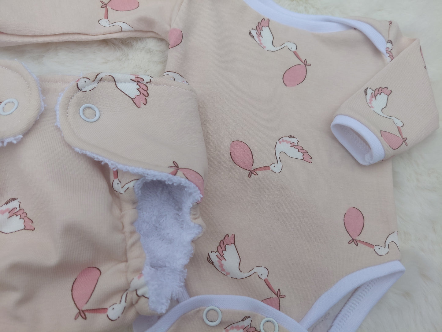 16-17 inch pink stork bodysuit set