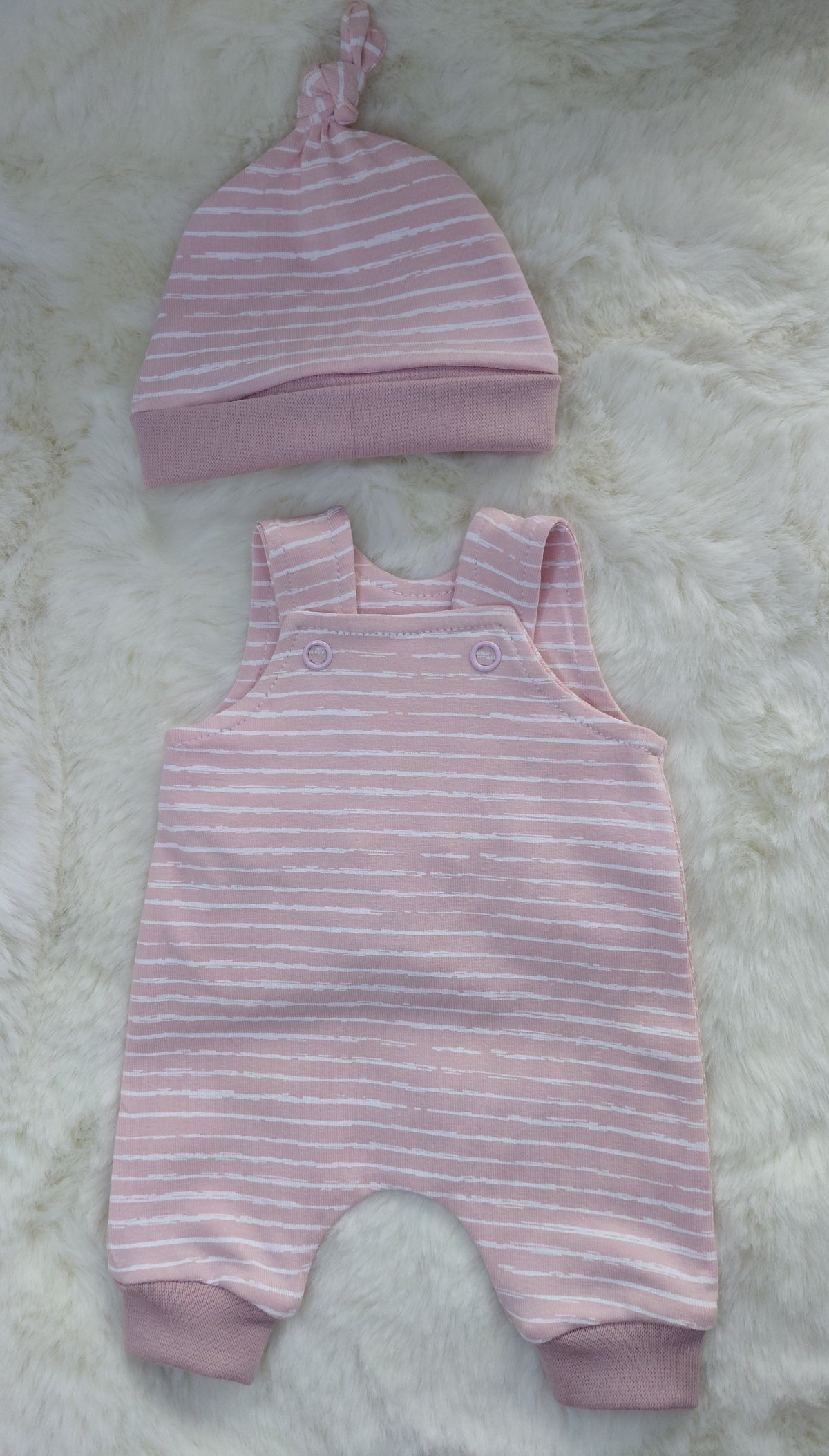 16-17 inch Rose pink stripe Dungarees & Beanie