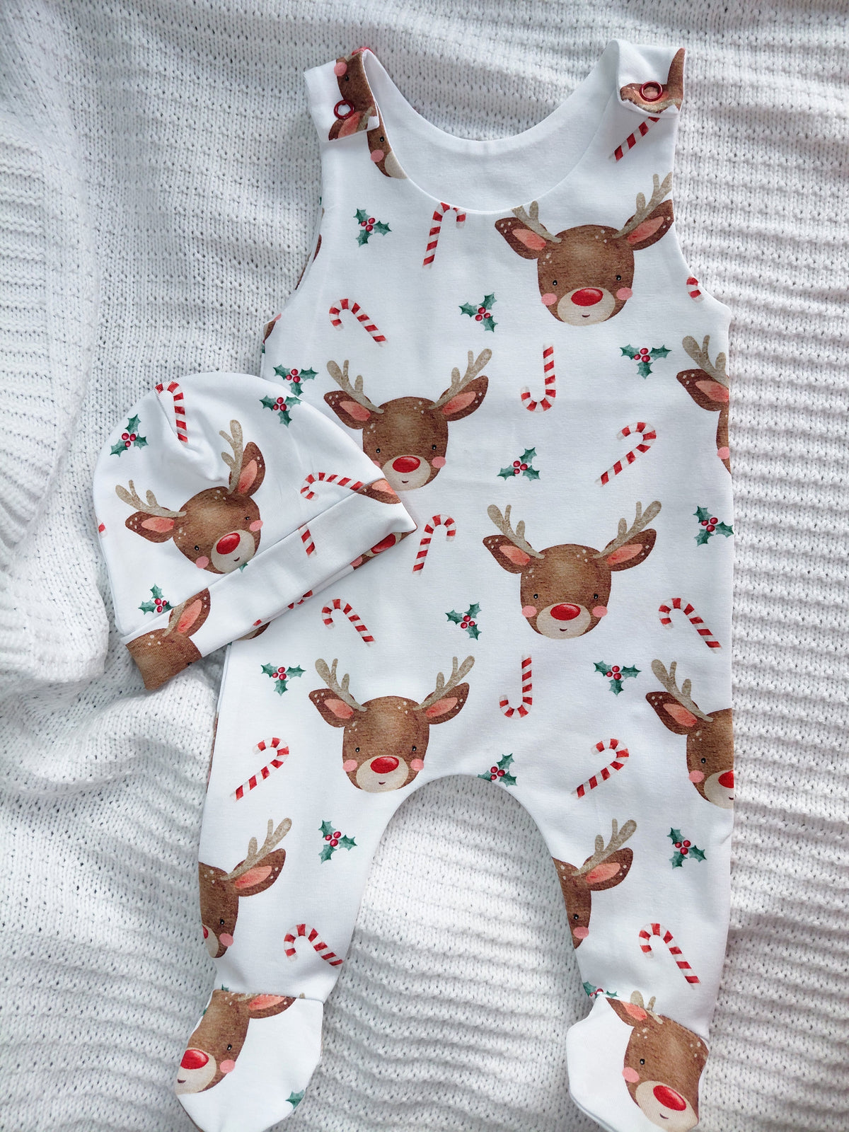 18-19inch Preemie reindeer footed Romper set