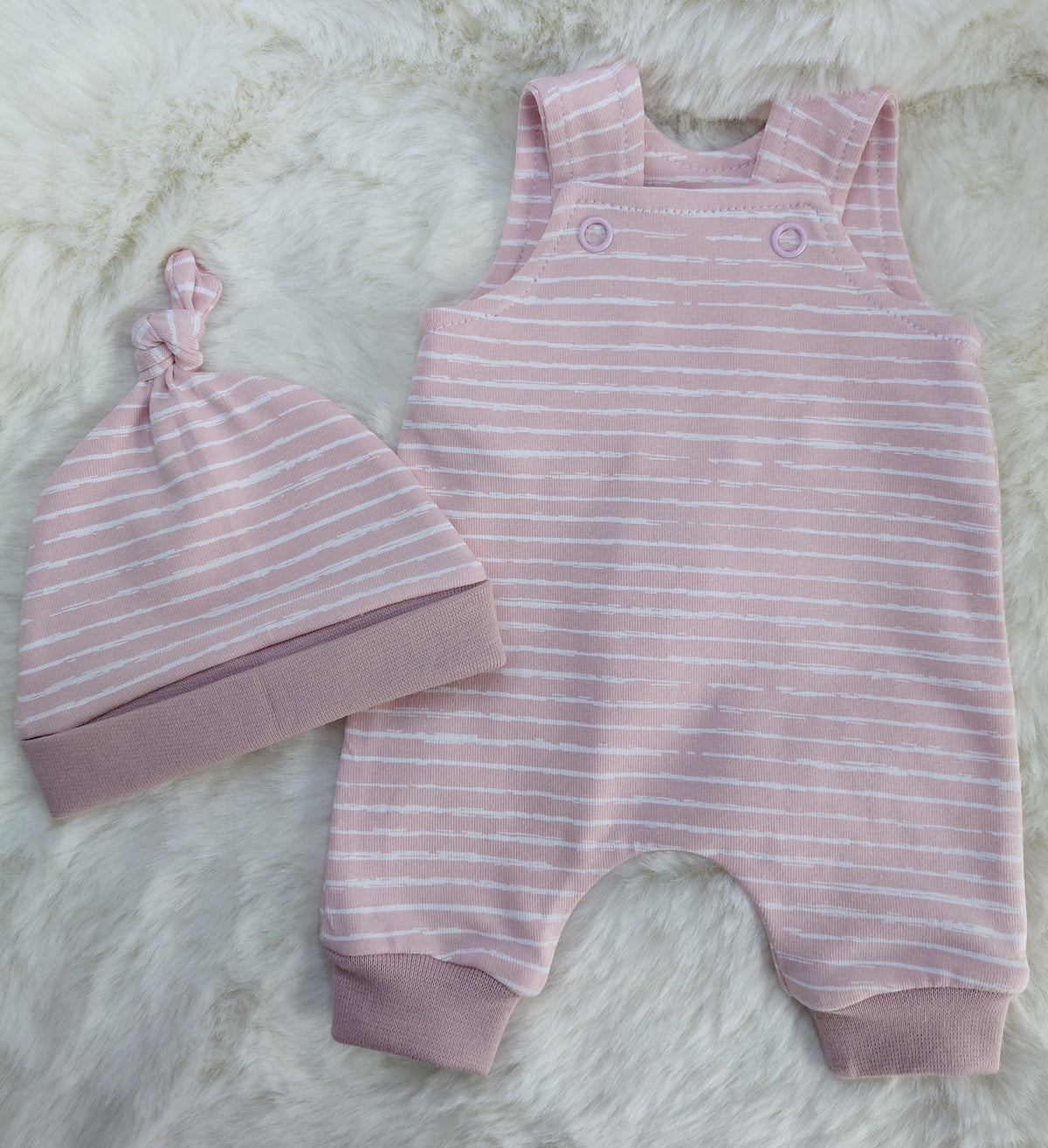 14-15inch Rose pink stripe Dungarees & Beanie
