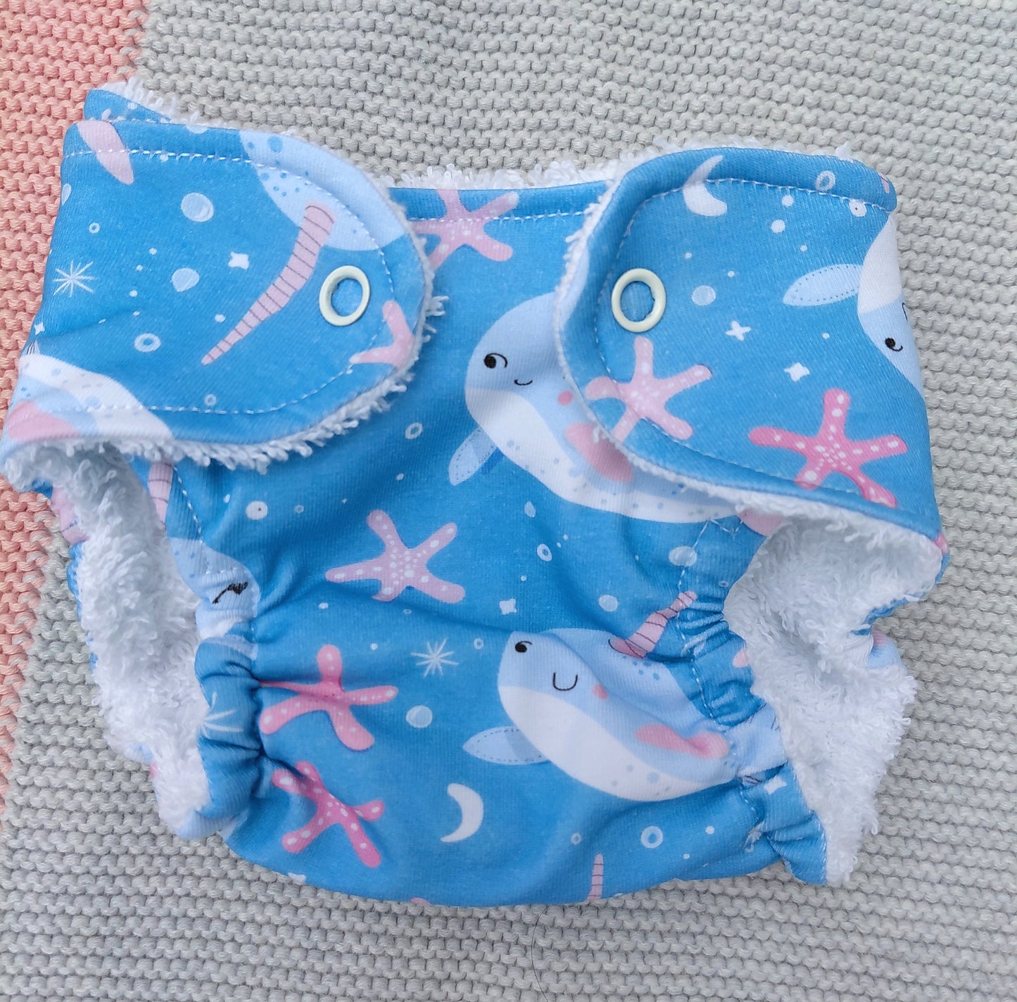 Luxury Narwhal nappy - Medium 16-17inch