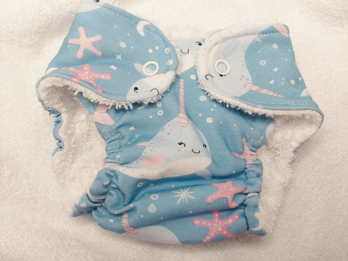 Luxury Narwhal nappy - Medium 16-17inch