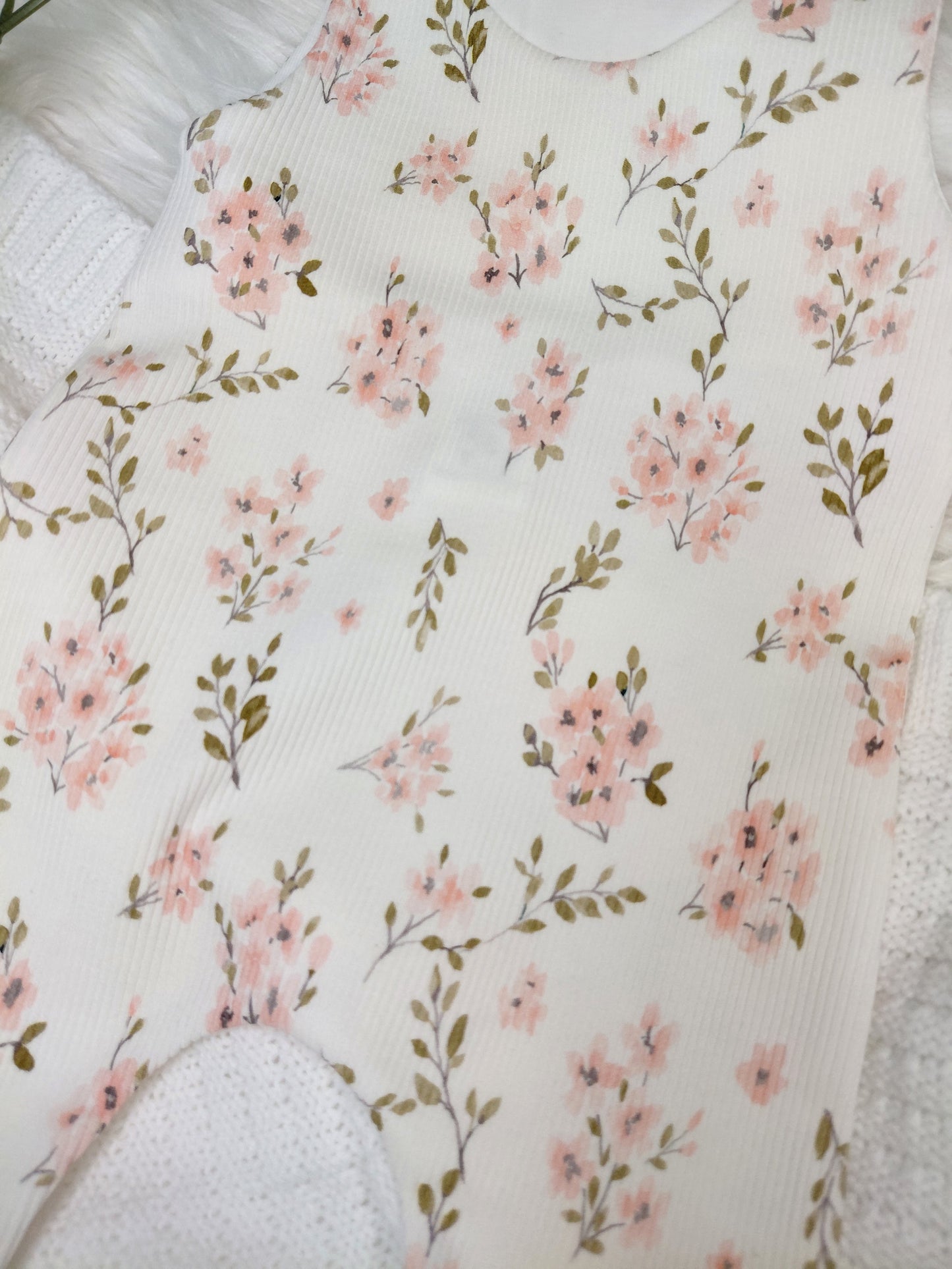 18-19inch Preemie Floral ribbed footed Romper