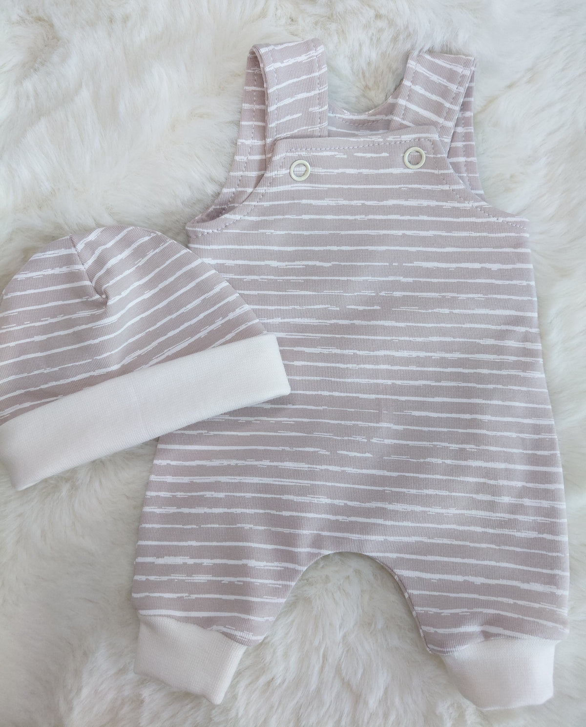 14-15inch Mocha stripe Dungarees & Beanie