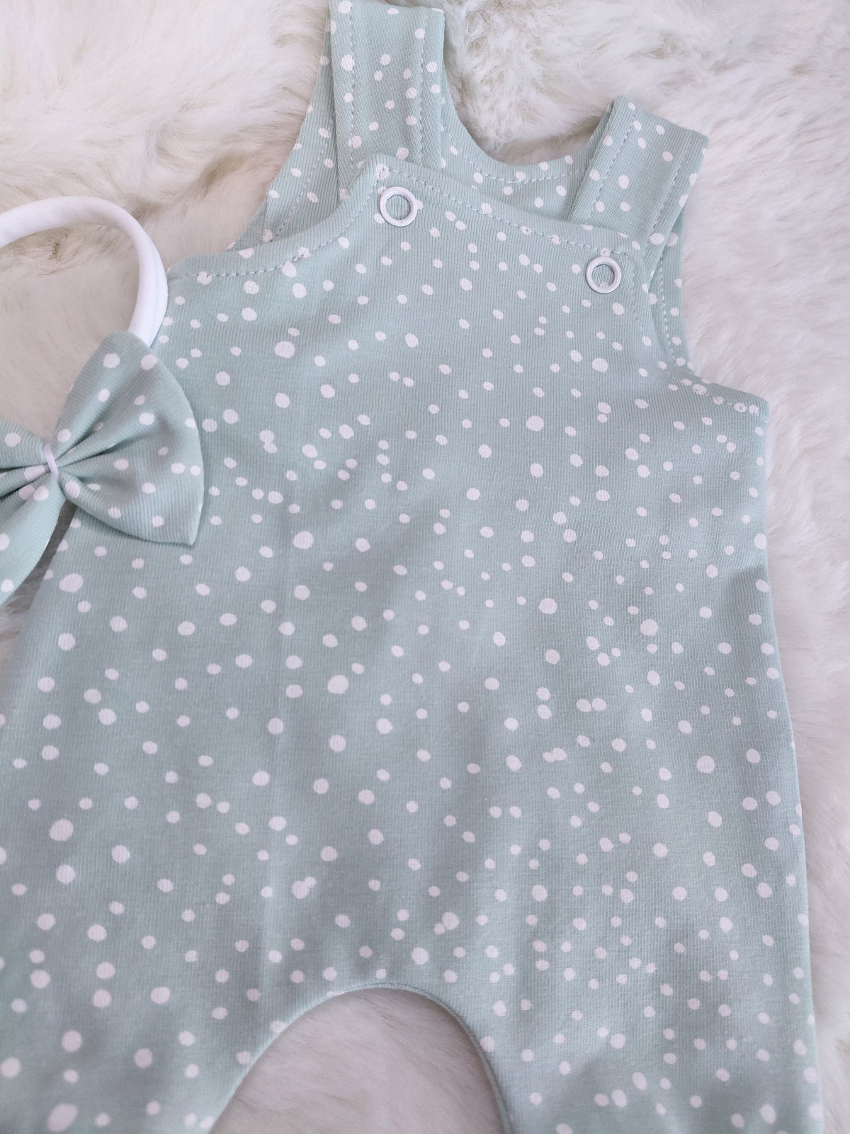 14-15inch Mint spot Dungarees & Bow