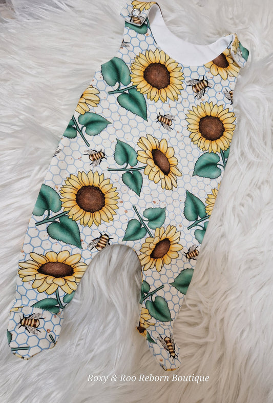 15inch Sunflower footed romper