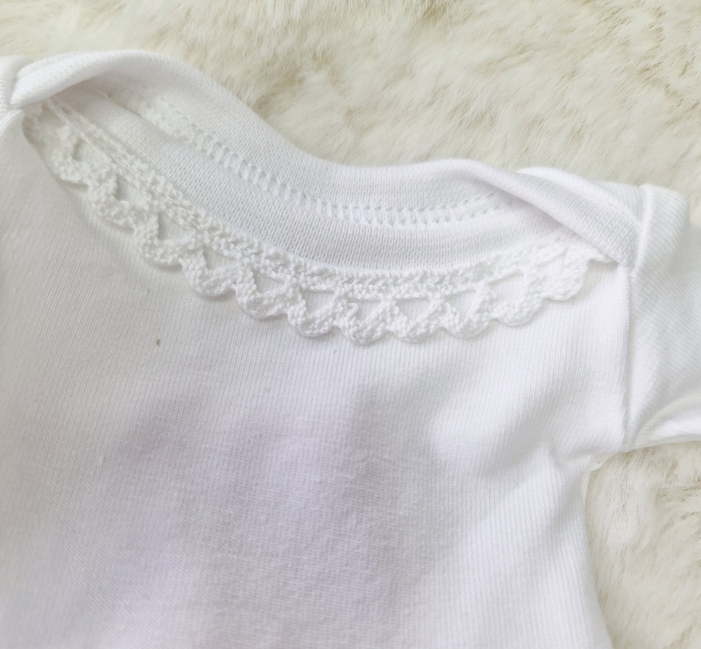 10-11 inch white lace edged baby vest - fits Salia