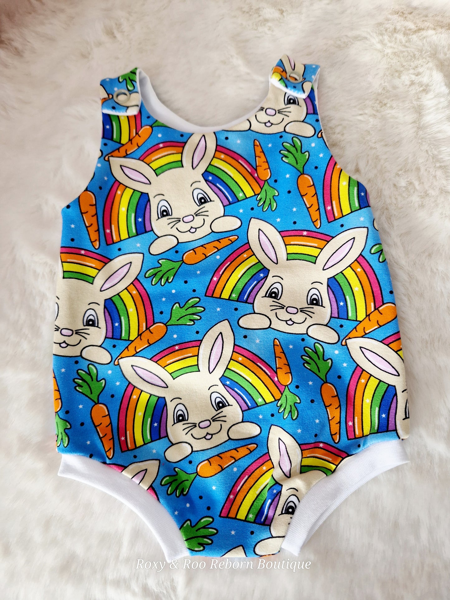 16-17 inch bunny/rainbowShortie Romper