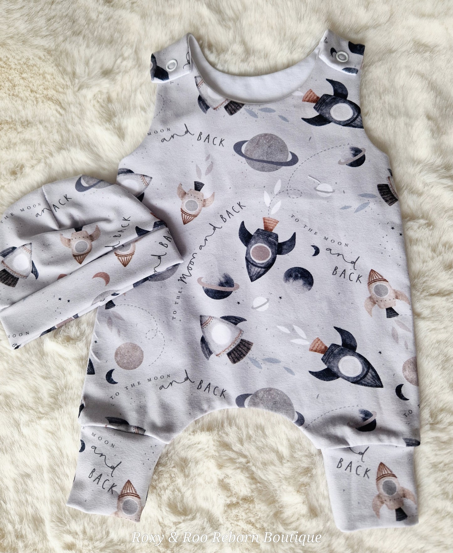 16-17 inch To the Moon  Hareem Romper and beanie