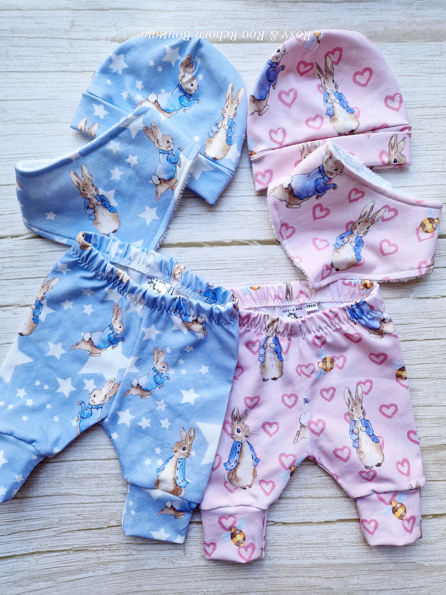 Preemie Leggings, hat & bib set