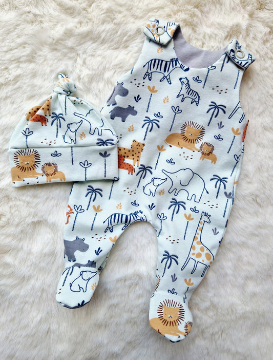 12 inch footed romper & Beanie set