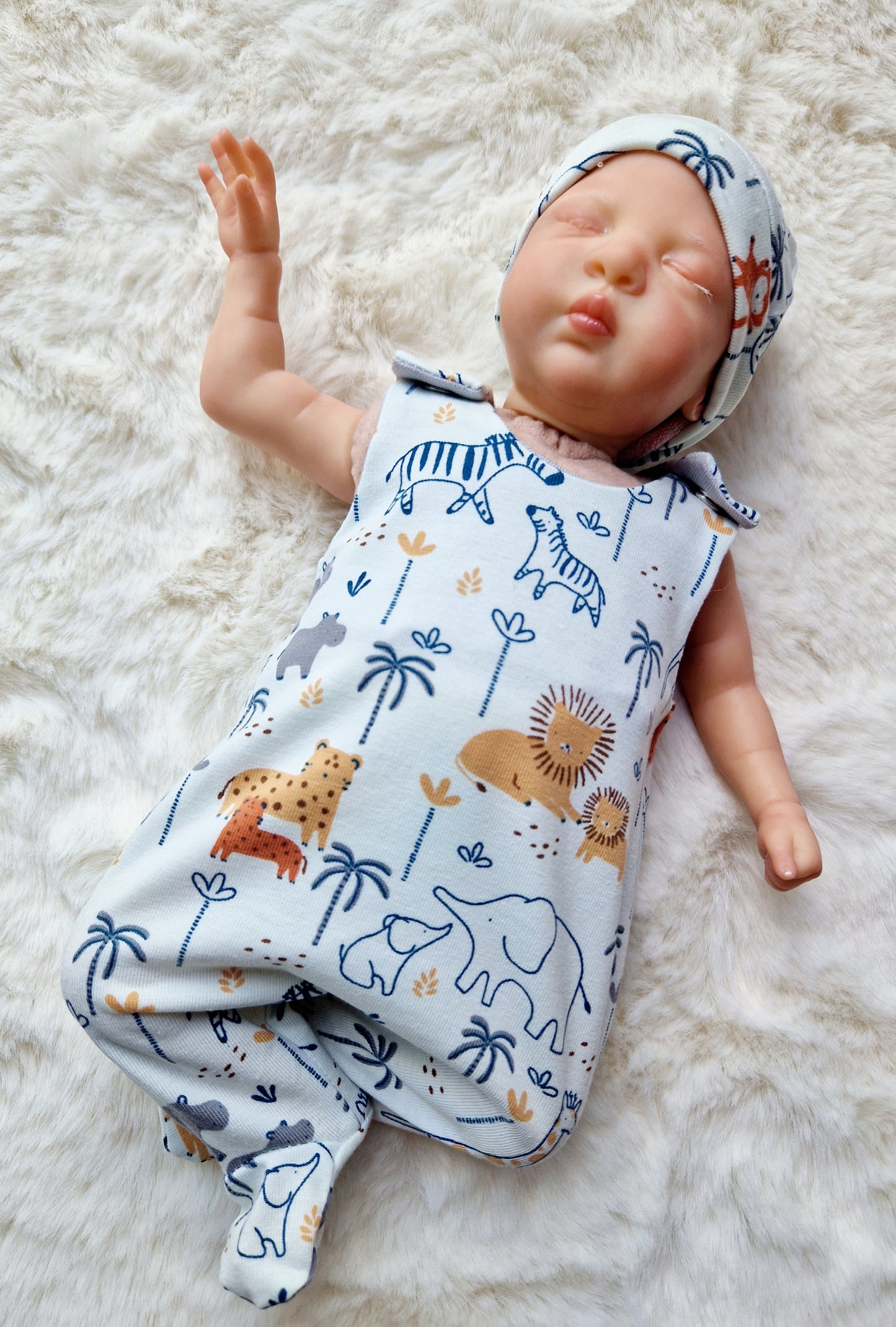 12 inch footed romper & Beanie set