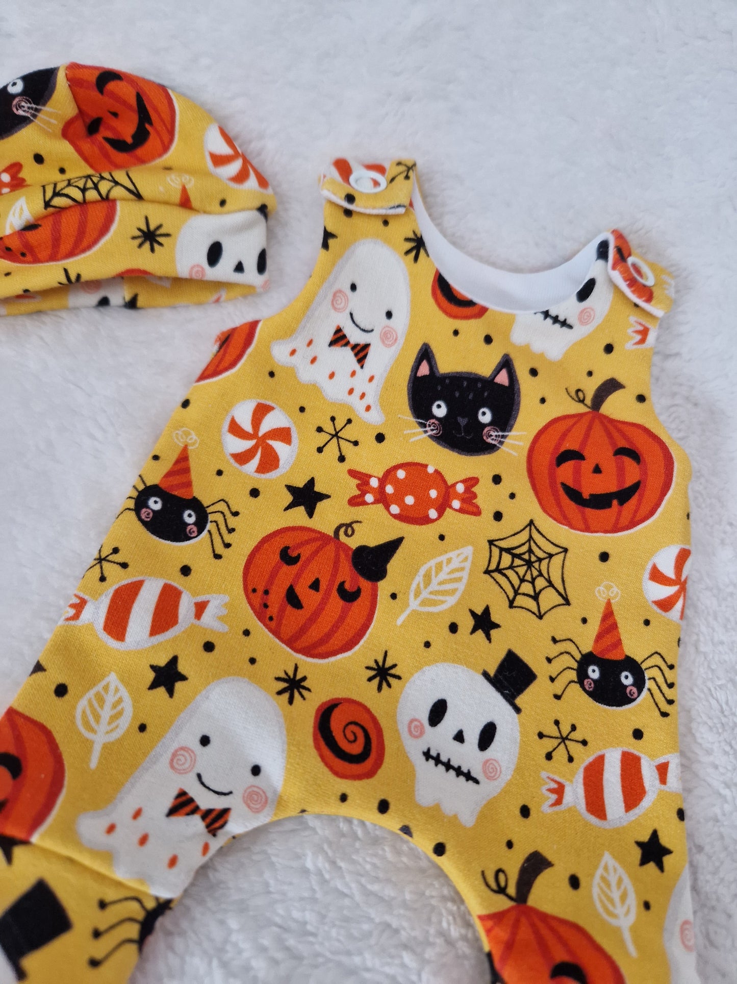 10 inch halloween hareem Romper & hat set