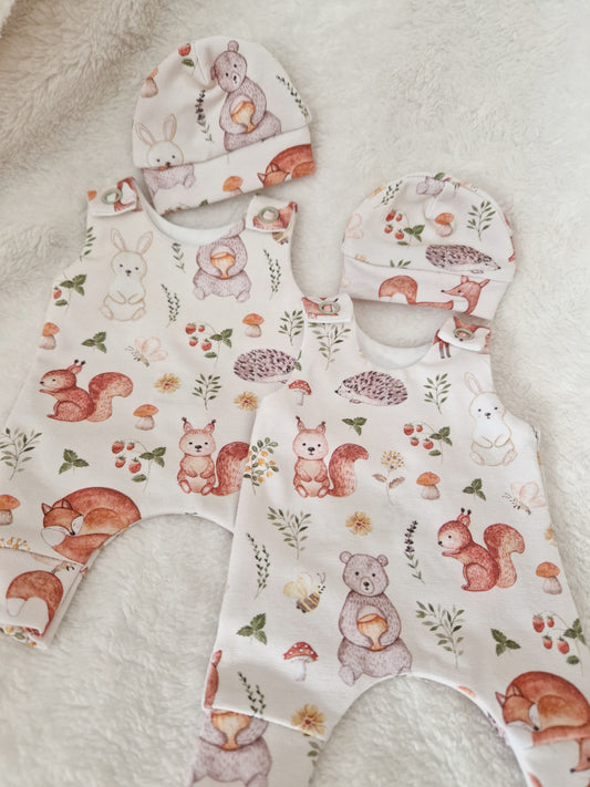 10 inch woodland hareem Romper & hat set