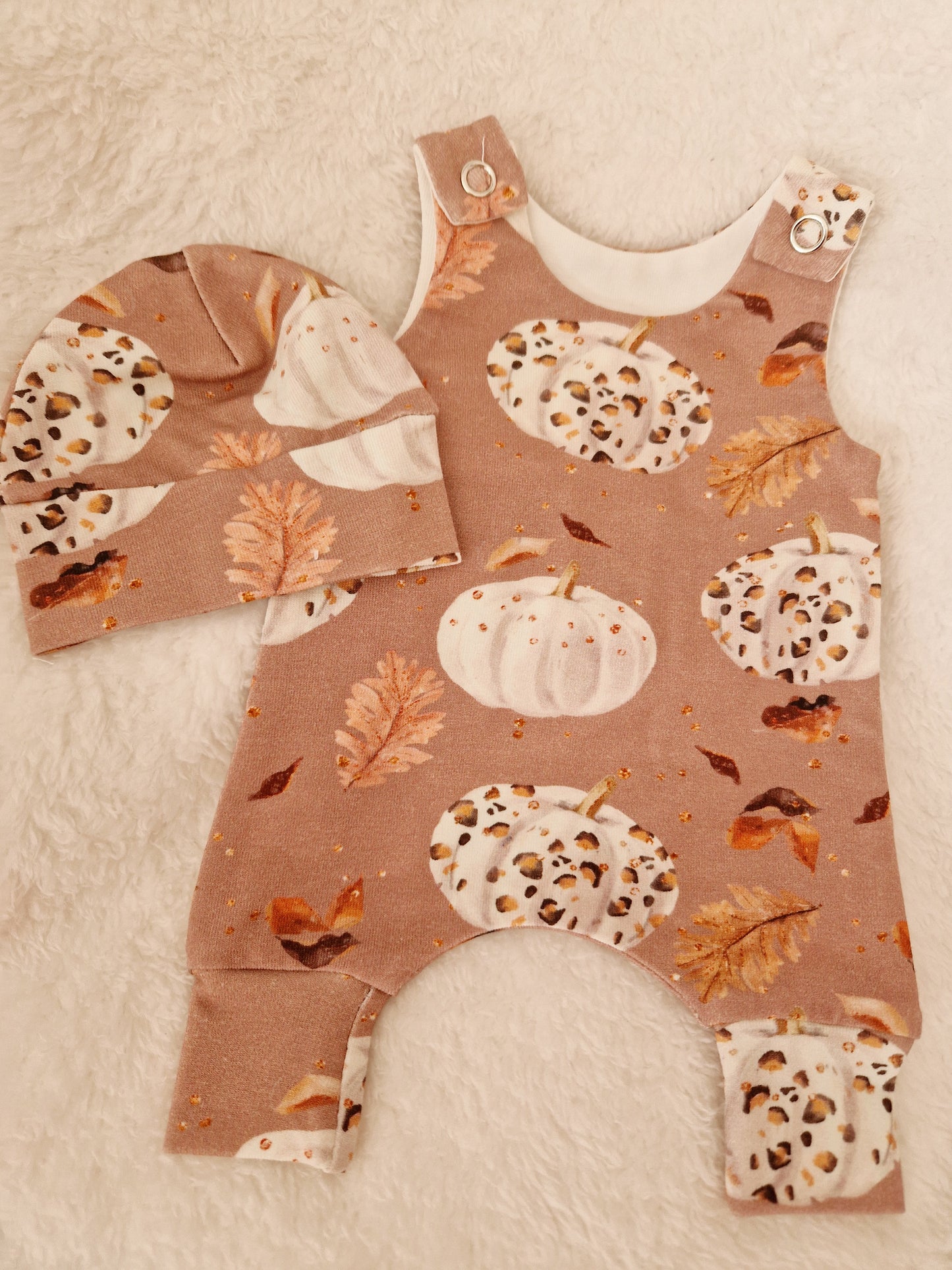 12-13inch leopard pumpkin hareem Romper & hat set