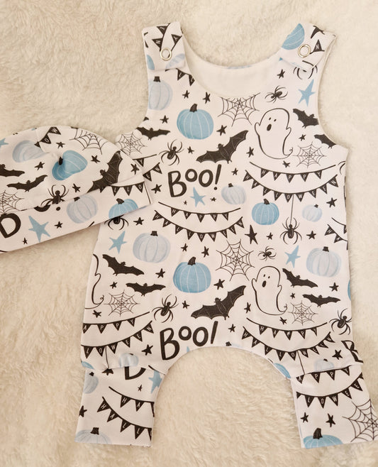 16-17 inch Halloween blue Hareem Romper & hat