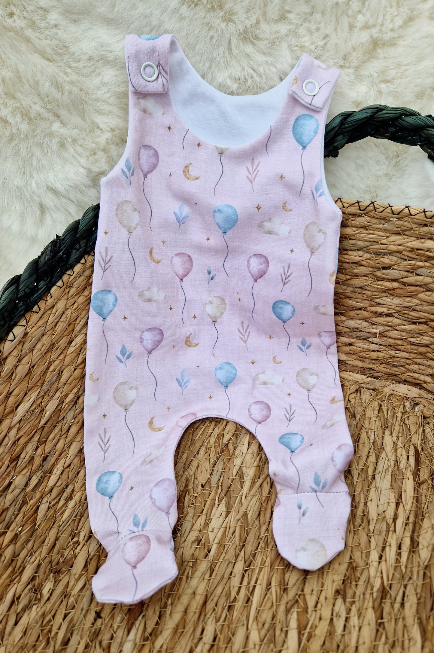 14-15inch pink balloon footed romper & hairbow