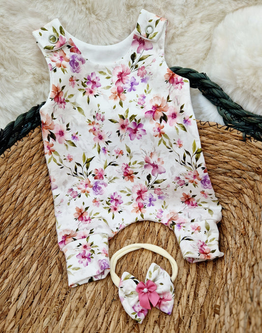 14-15inch floral Hareem Romper & bow