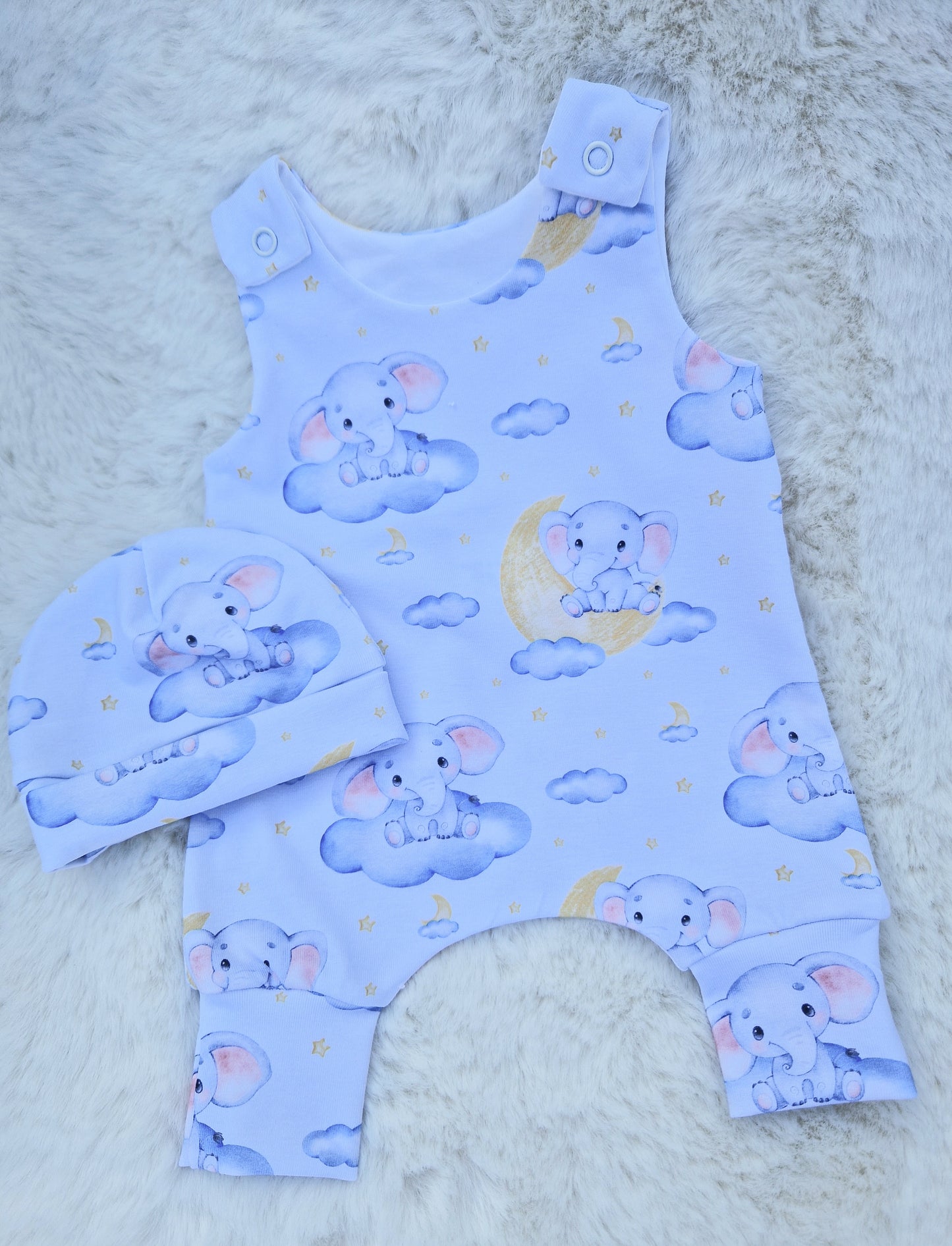 16-17 inch Elephant & Moon Hareem Romper & hat