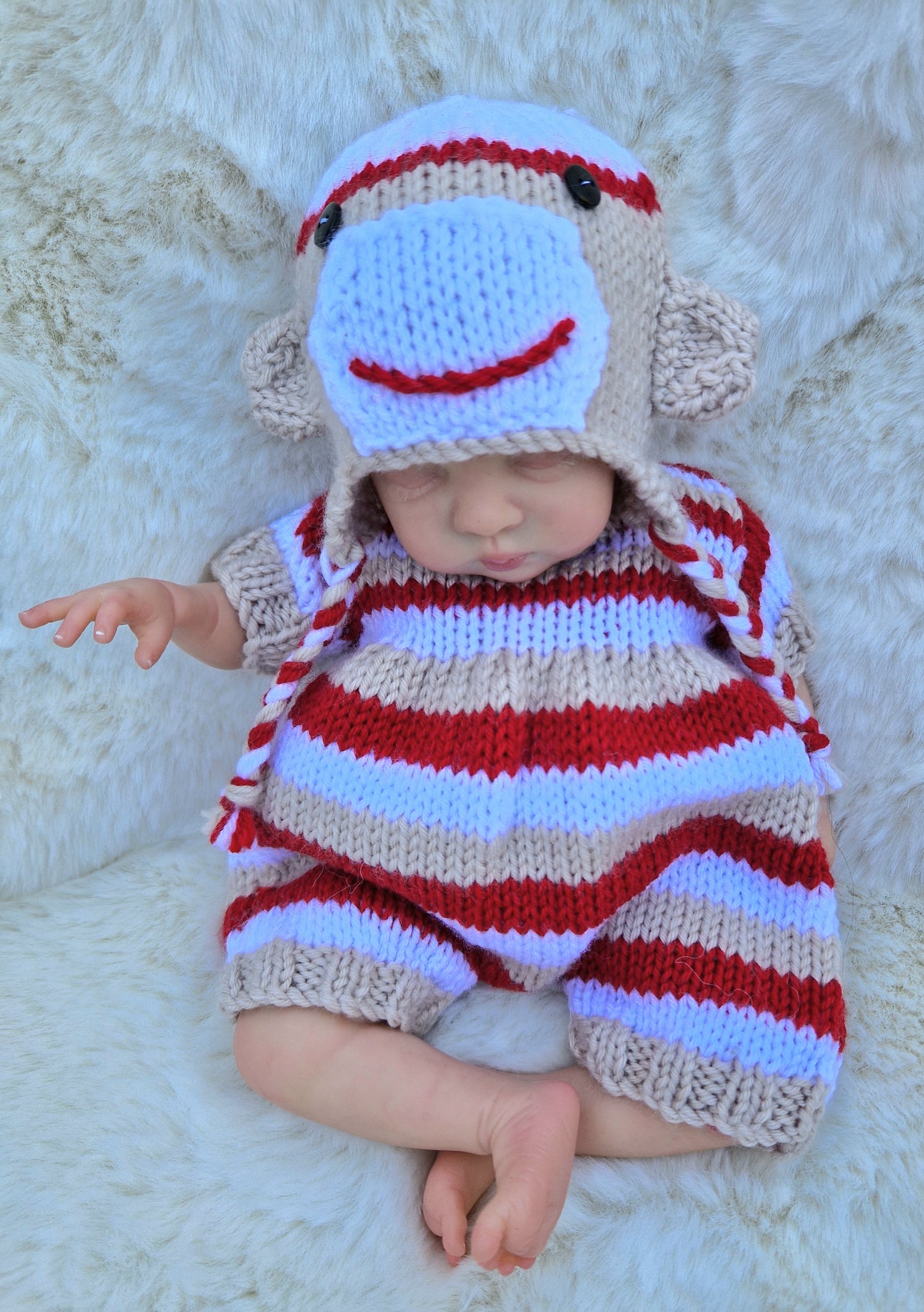 12-13inch Handknitted Sock Monkey Romper set