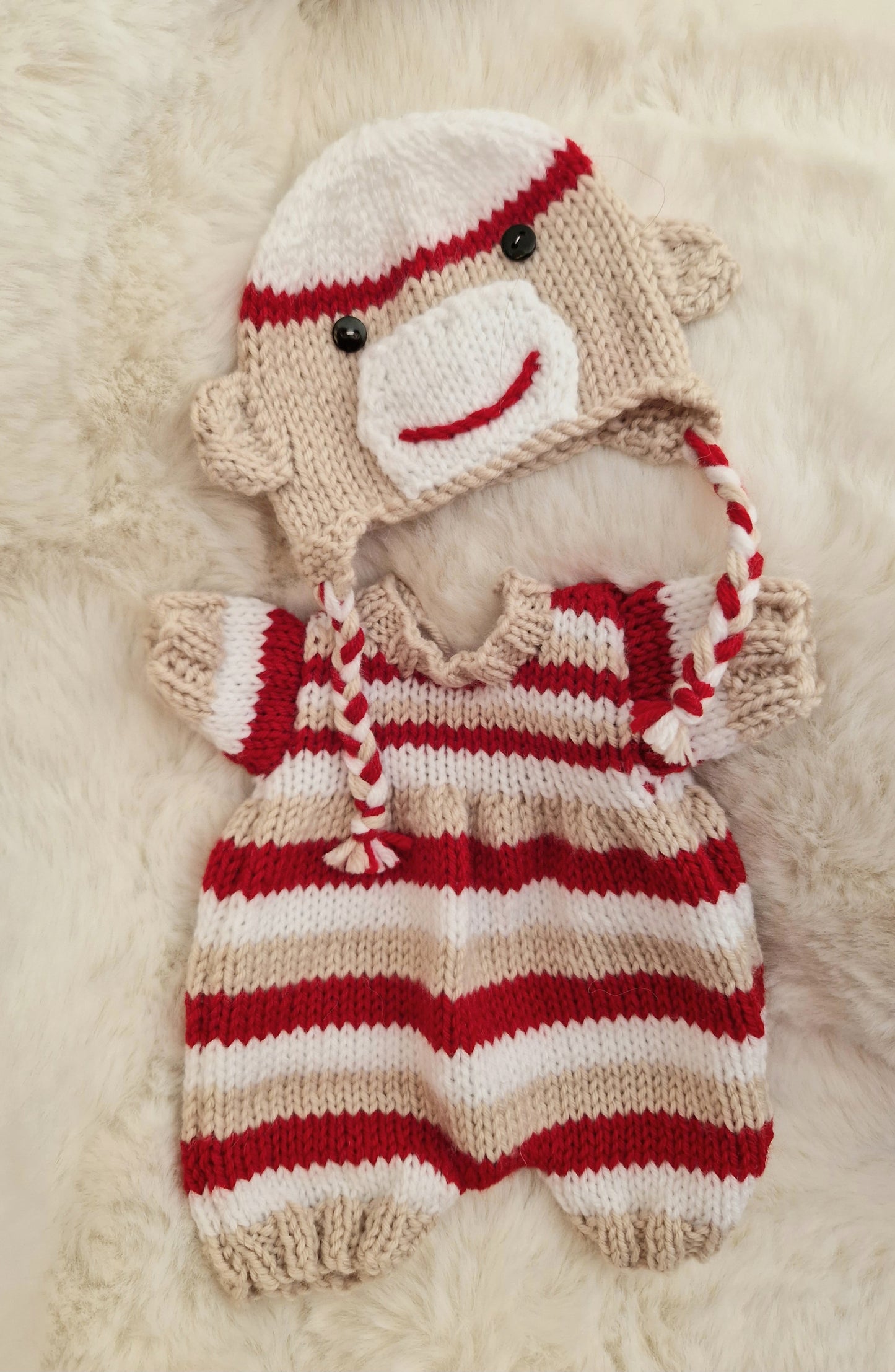 12-13inch Handknitted Sock Monkey Romper set