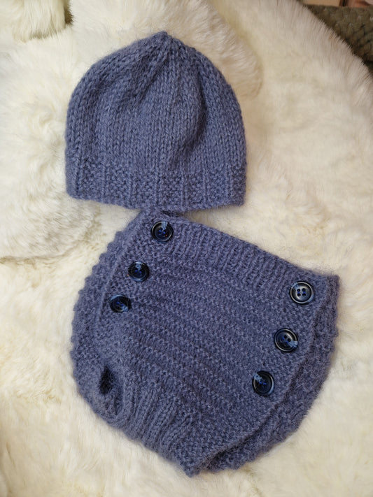 Handknitted Nappy cover & beanie