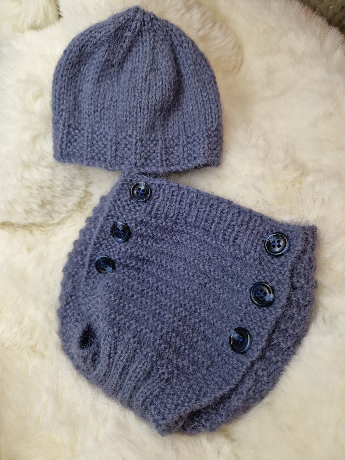 Handknitted Nappy cover & beanie