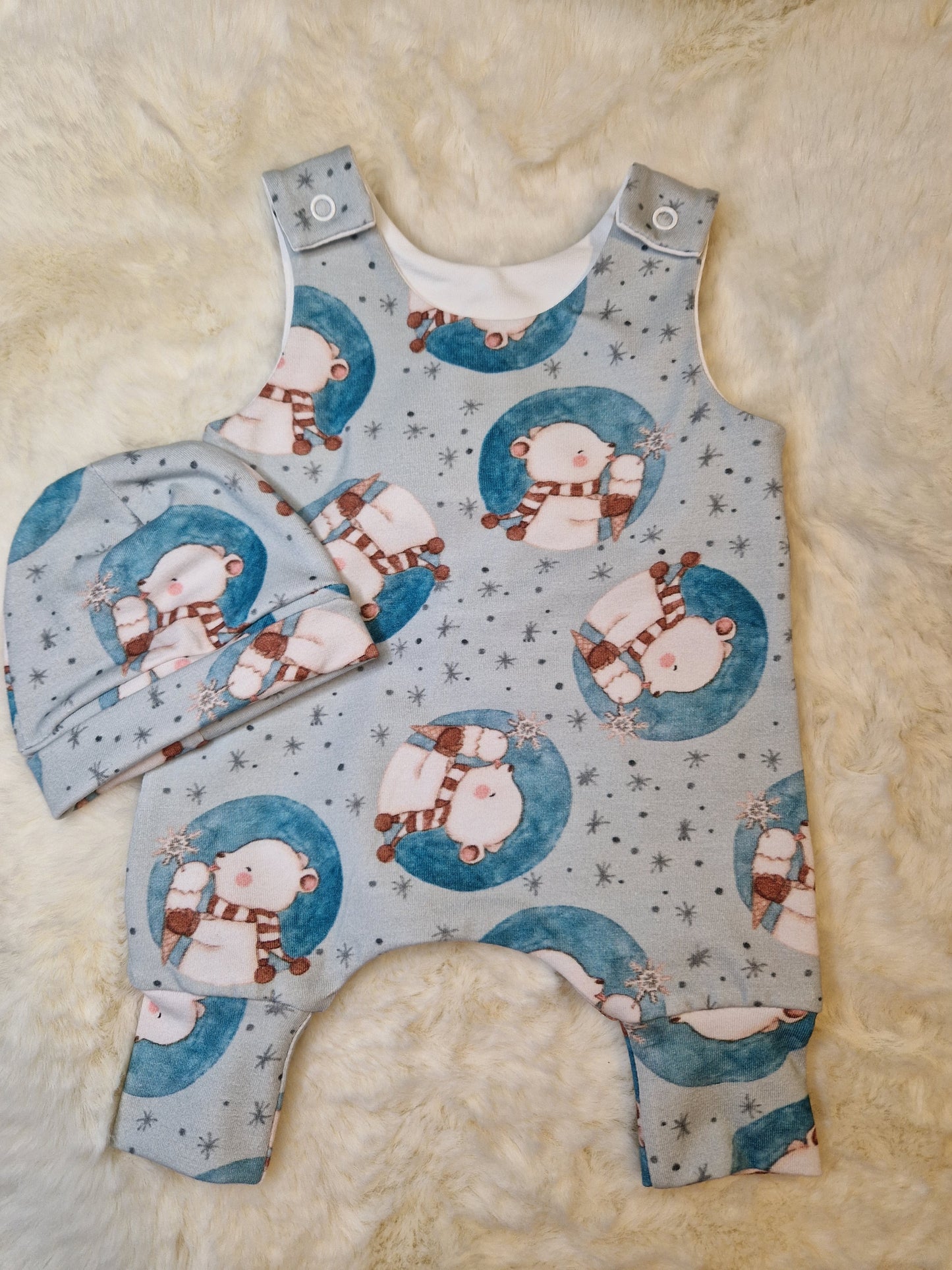 Preemie winter bears hareem Romper and hat