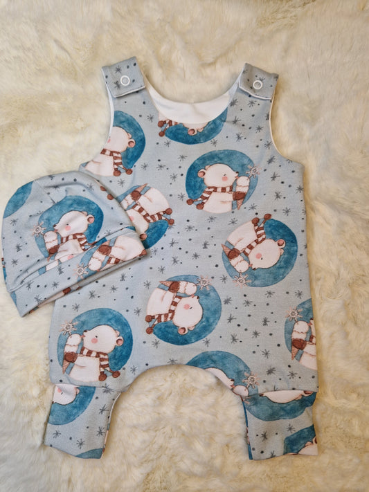 Preemie winter bears hareem Romper and hat