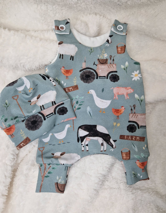 12-13inch farmyard hareem Romper & beanie