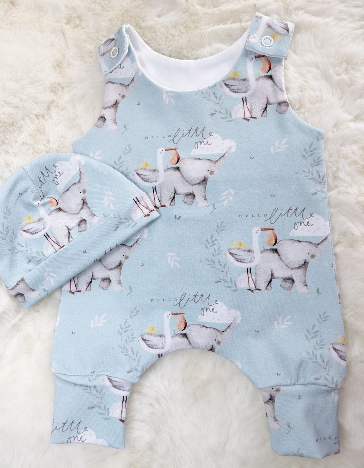 16-17inch 'Hello'  blue romper & hat