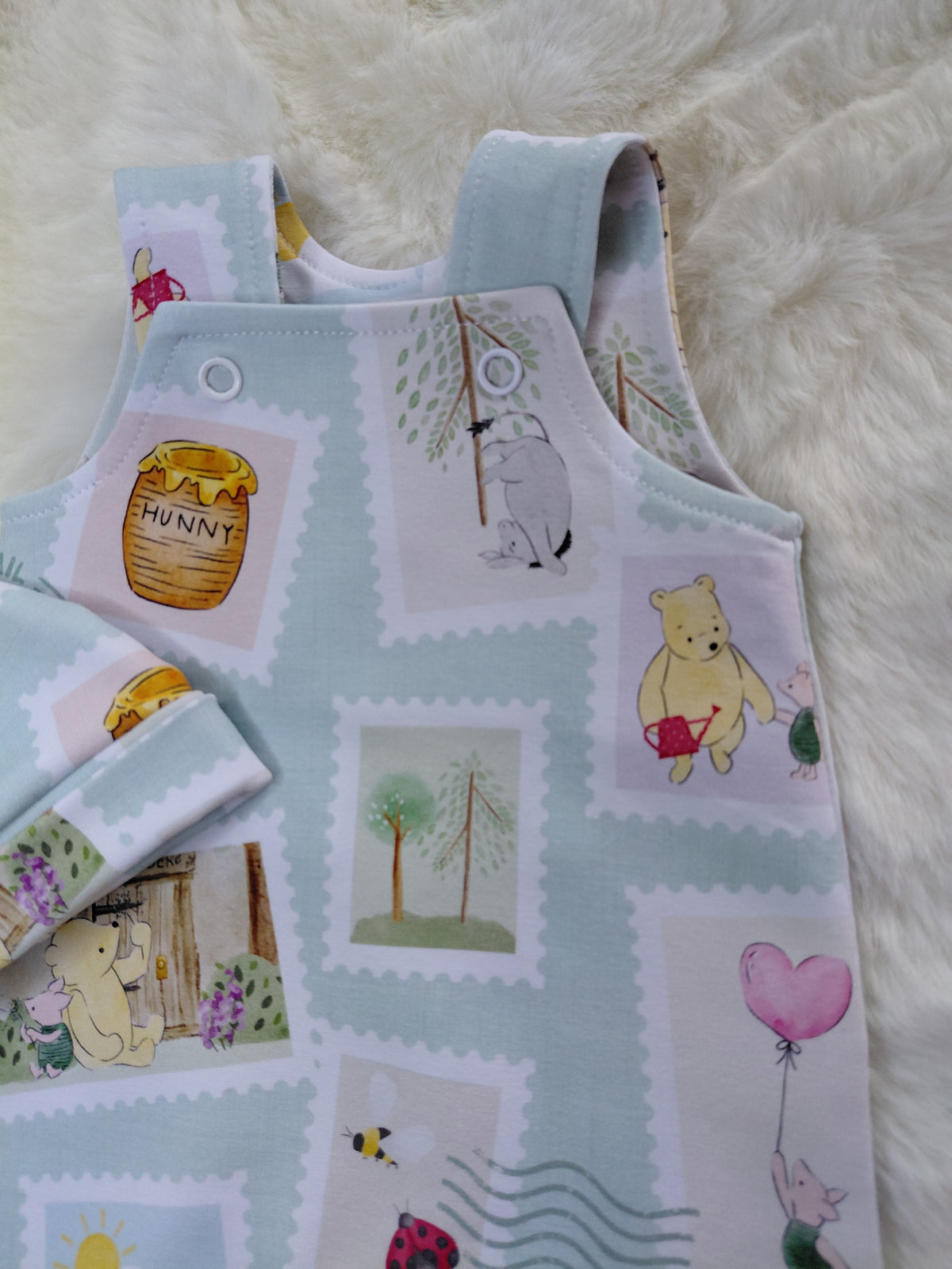 16-17 inch Baby Mint Pooh Stamps Dungarees & Beanie