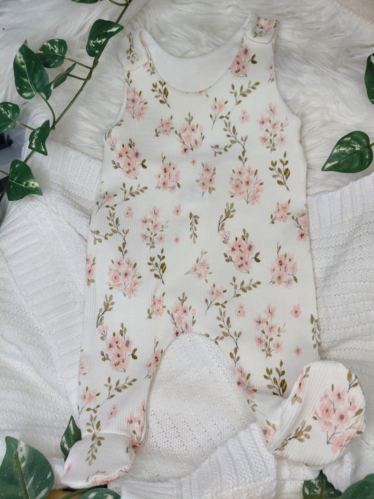 18-19inch Preemie Floral ribbed footed Romper