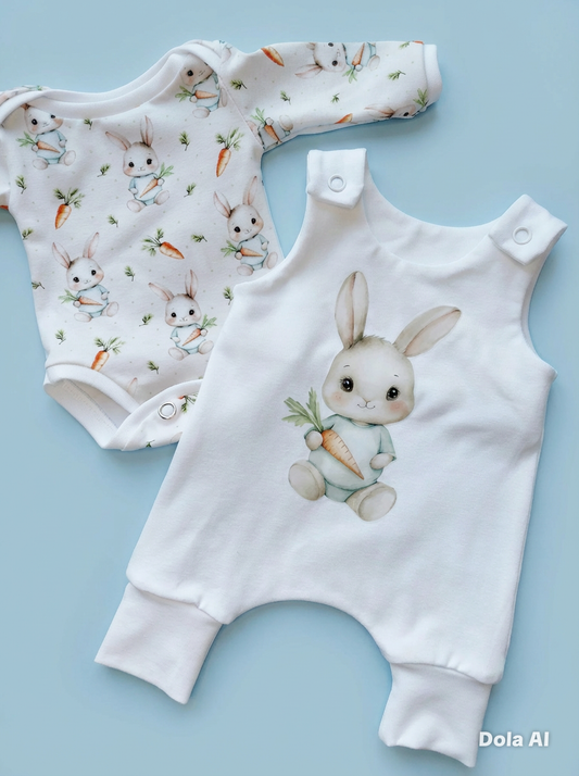 16-17 inch Bunny Hareem Romper  and bodysuit.