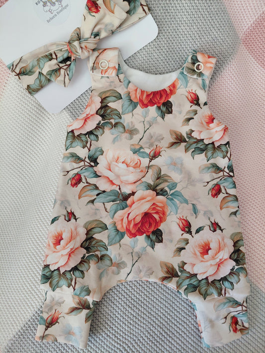 14-15inch Vintage Roses Hareem Romper and hairband