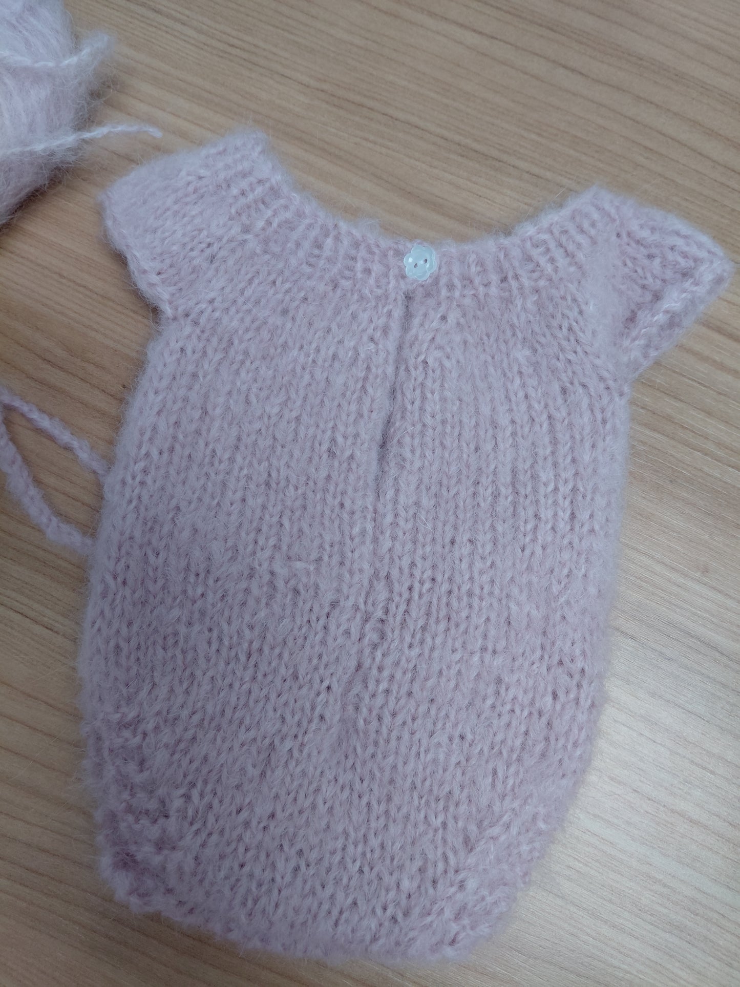 16-17inch- Handknitted Brushed Alpaca photo prop romper set.