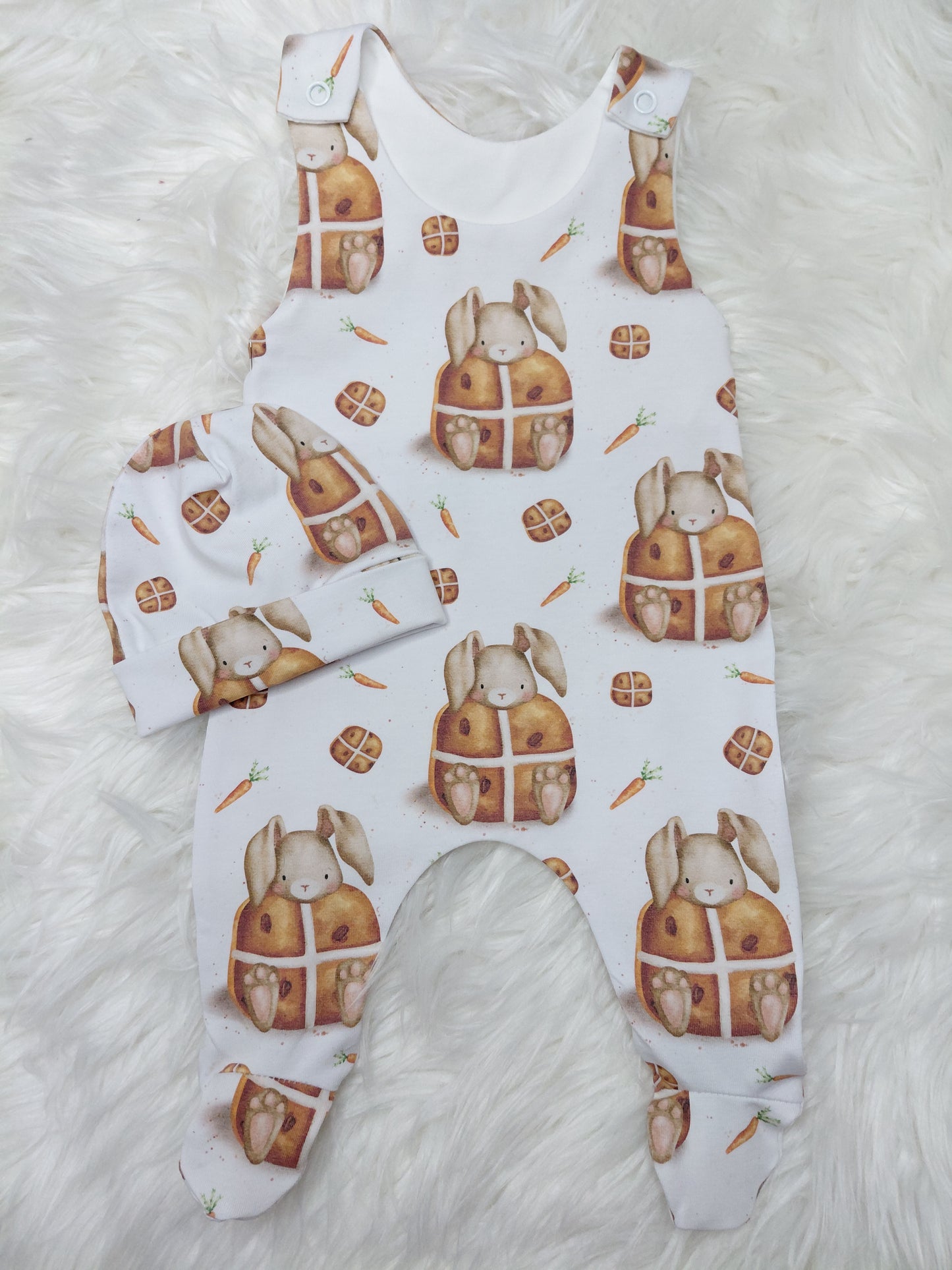 18-19inch Preemie Hot cross bunnies footed Romper