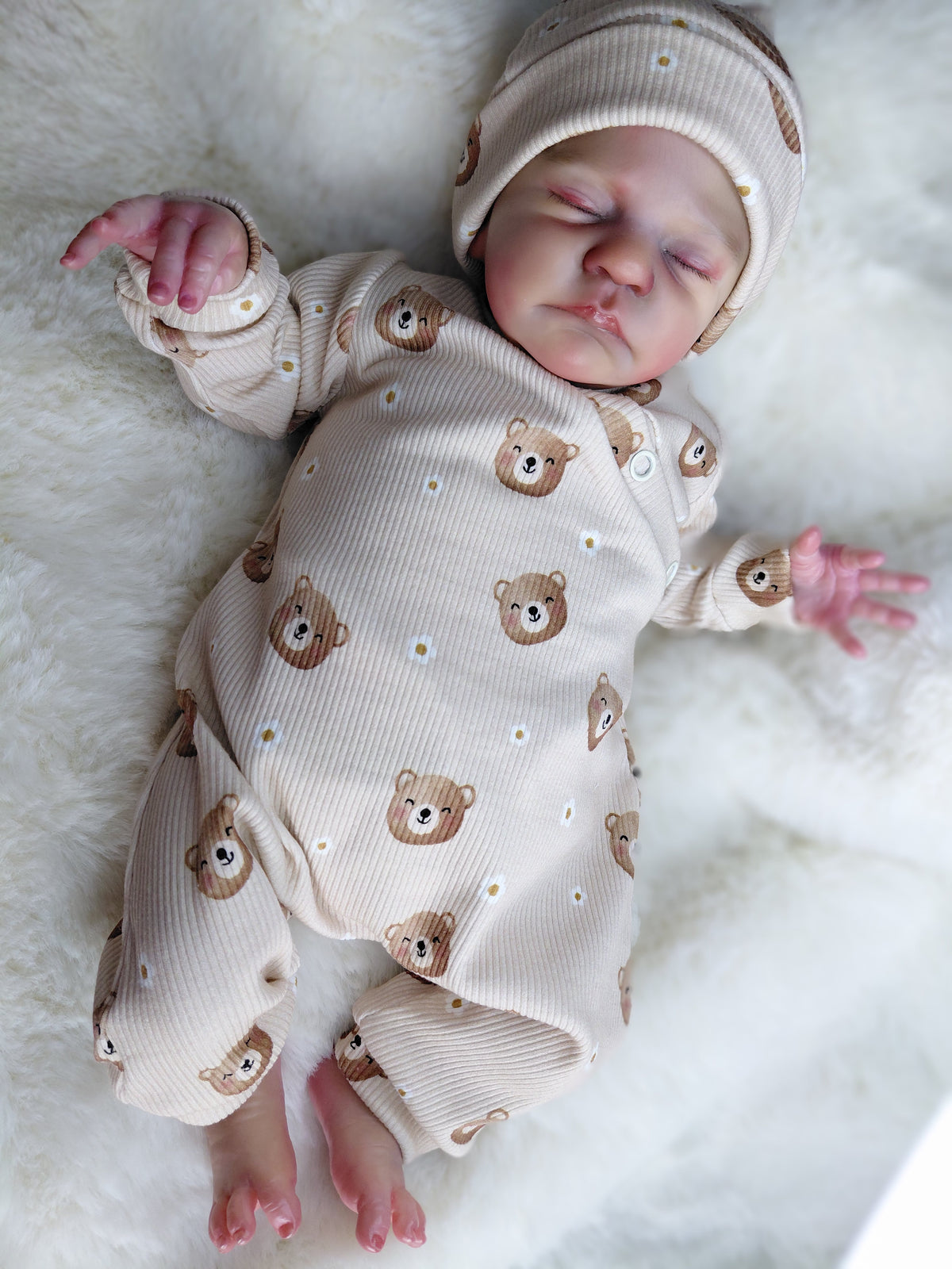 16-17inch Teddy & flowers Crossover sleepsuit & hat