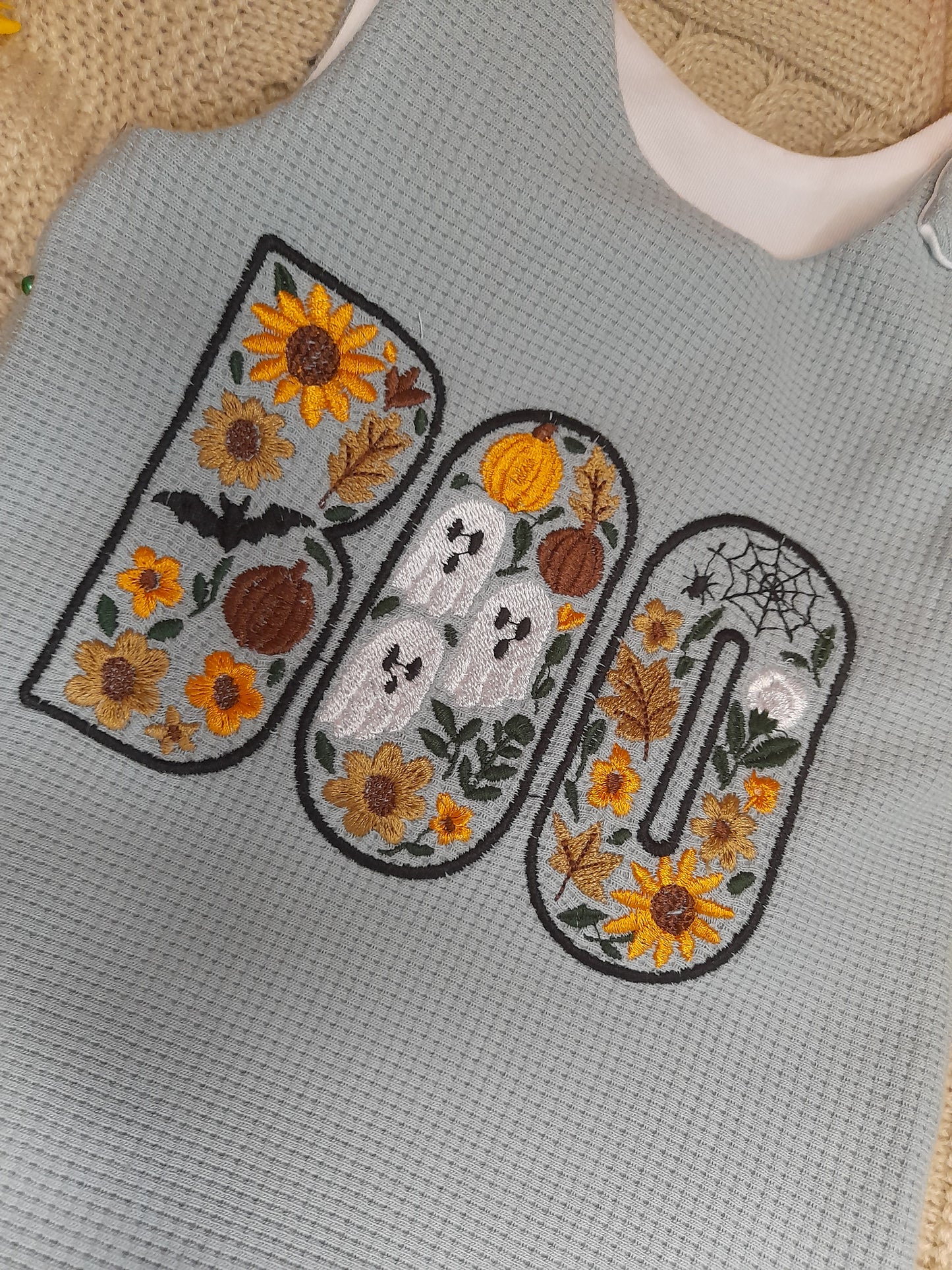 18-19inch  Preemie Floral Boo embroidered Hareem Romper