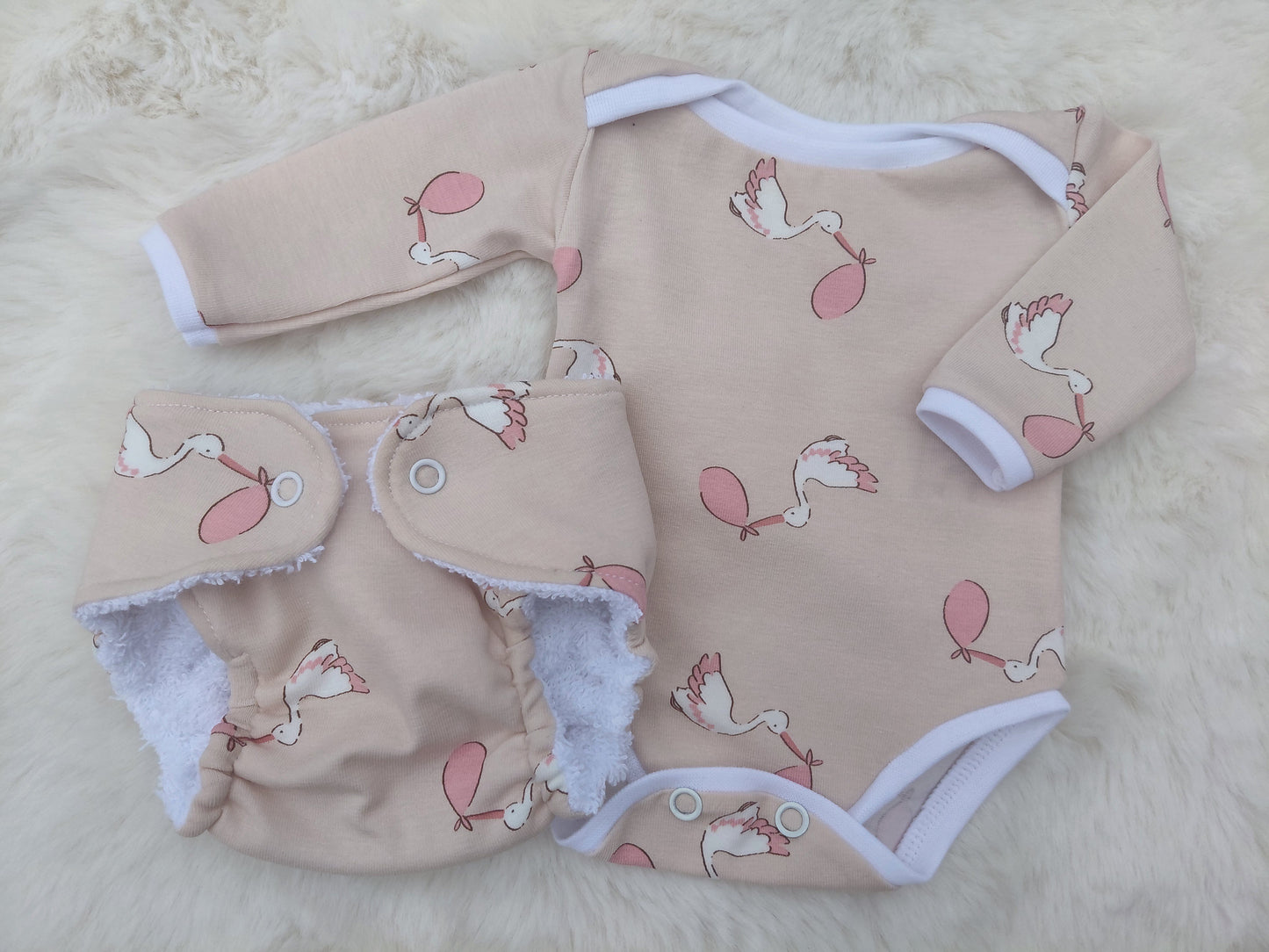 16-17 inch pink stork bodysuit set