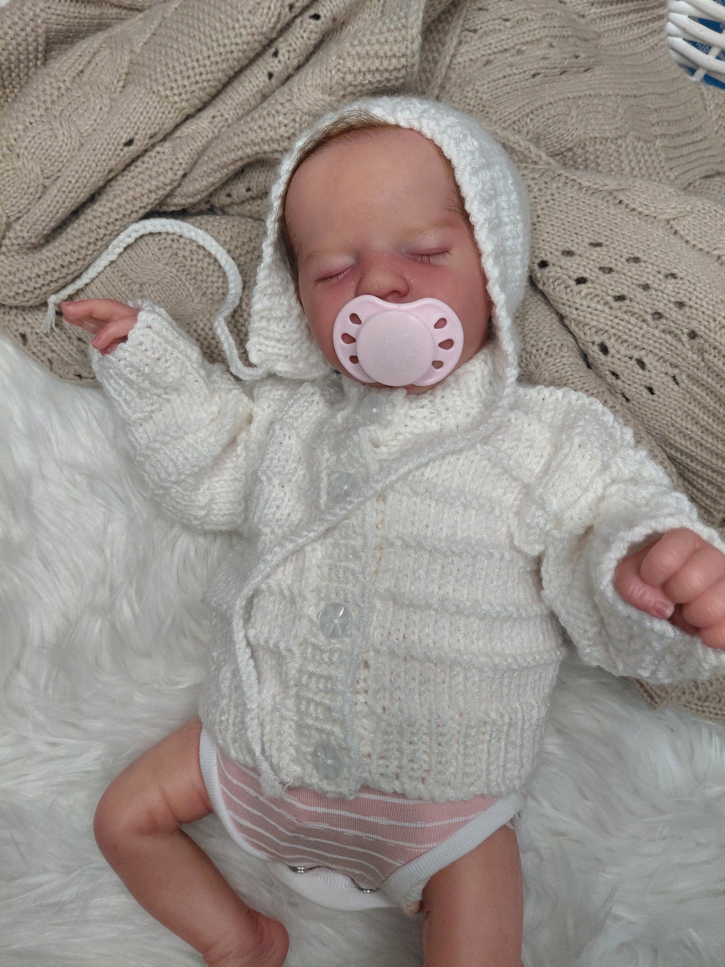 Handknitted cardigan and bonnet to fit a 15-16inch