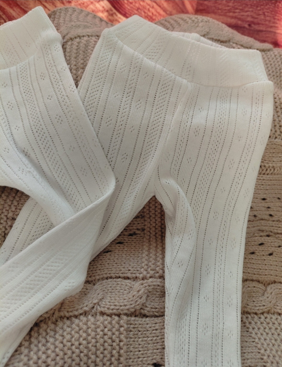 12 inch cream pointelle tights