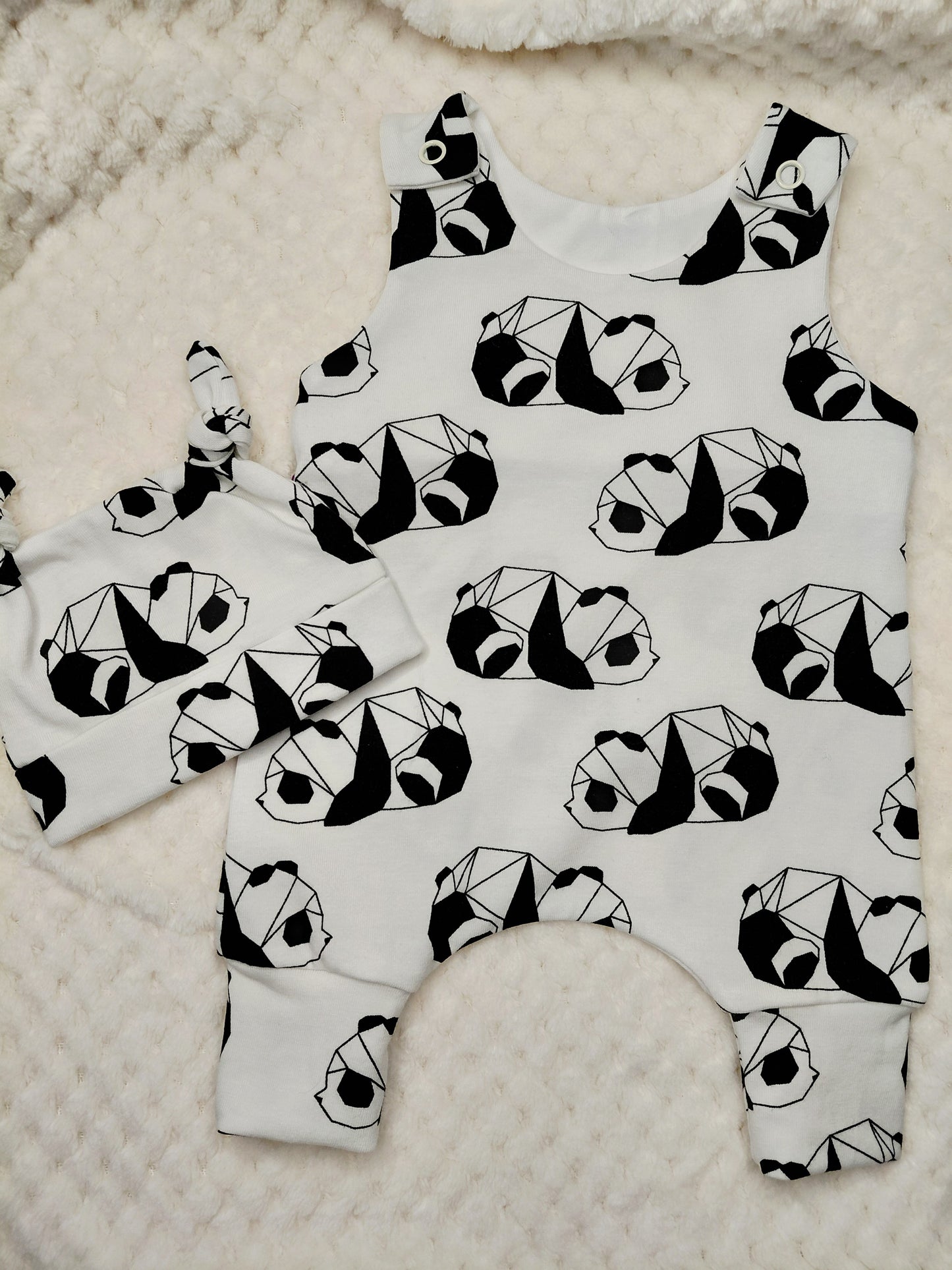 16-17 inch Origami panda hareem Romper & hat