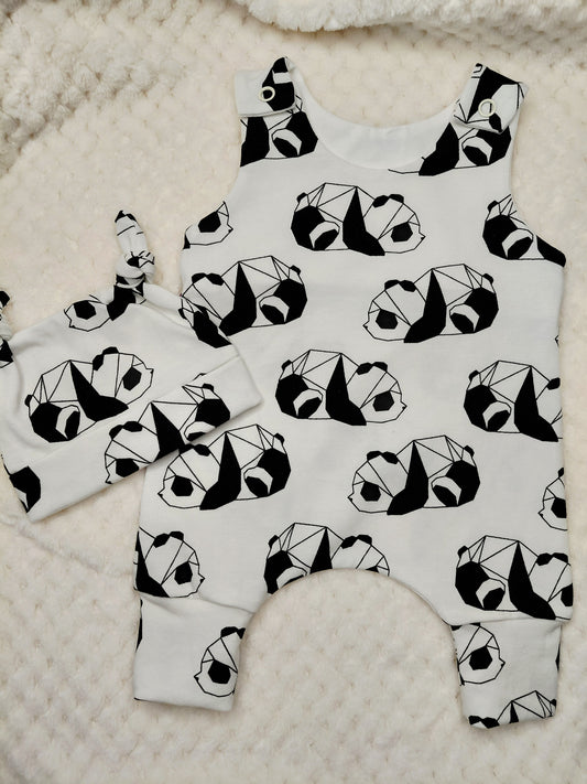16-17 inch Origami panda hareem Romper & hat